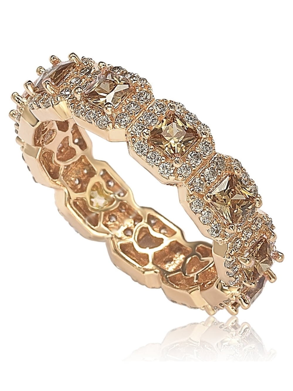 Rose Gold And CZ Halo Eternity Band Princess And Round 925 Sz5.5